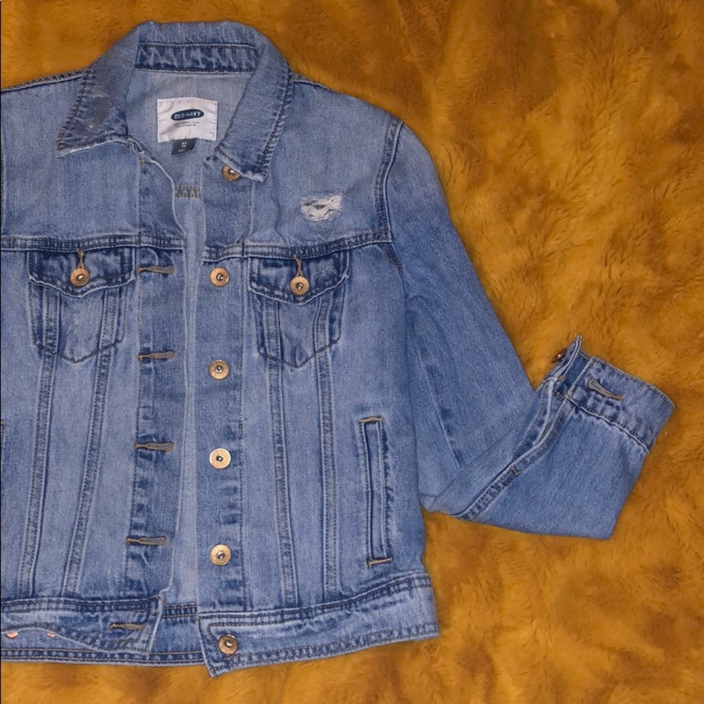 Old Navy Distressed Light Jean Jacket SZ XS